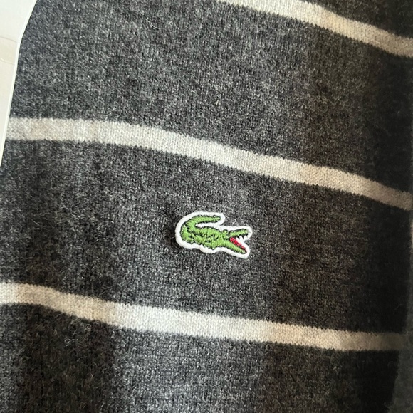 NWT Lacoste Pure Wool Striped Charcoal Crewneck Pullover Sweater - Picture 3 of 13